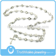 Christian Religious Jewelry Tiger Eyes Stone Stainless Steel Bead Necklace wih Jesus Sideway Cross Rosary Wholesale